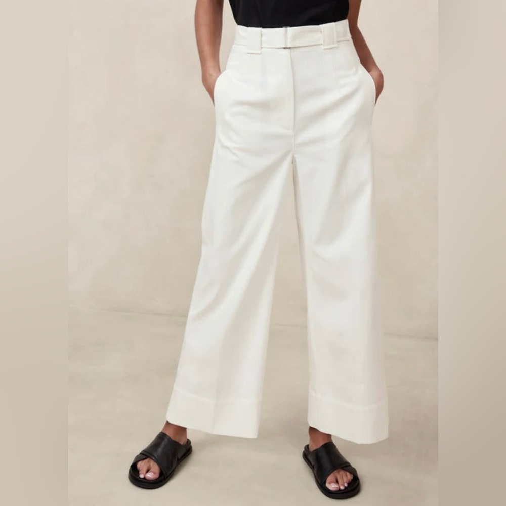 Banana Republic NWT White Oceanside Wide Leg Cropped Pants Belted Size 6